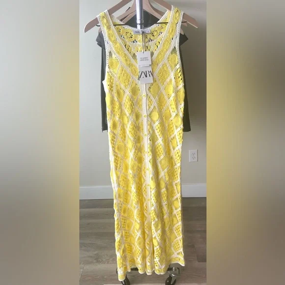 Zara | Dresses | S Zara Limited Edition Crochet Sleeveless Button Front  Dress Yellow Blogger | Poshmark